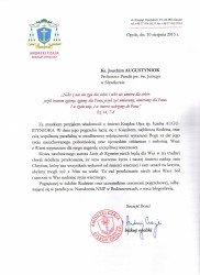 List kondolencyjny od ks. biskupa Andrzeja Czai